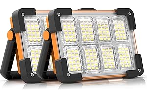 Dancingboar Faretto LED Ricaricabile Solare,30W Faro LED Ricaricabile 4 Modalità di Illuminazione SOS Flash, 5400mAh Batteria Lampada da Lavoro per Riparazioni Auto, Garage, Campeggio(2 Pezzi)