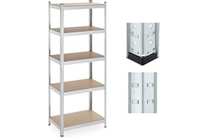 Relaxdays 180x70x45 cm Estantería Pesada 5 Baldas, Carga Máx. 500 kg, Acero, Estante Sótano y Garaje, Plateado