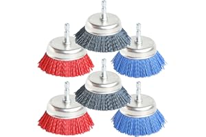 FPPO 6Pcs 3 Inch Assorted Cup Brushes Abrasive Wire Nylon Cup Brush for Drill,Grit 80 120 320 with 1/4" Shank (6)