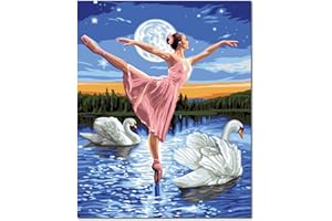 Fuumuui Dipingi con i Numeri Adulti e Bambini Principianti Include Pennelli e Colori Acrilici 40 x 50 cm - Donna, Cigni e Balletto