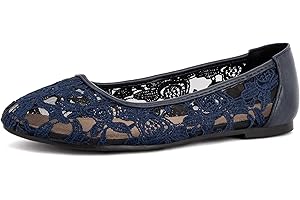 Greatonu Ballerines Femme Ballerines en Dentelle Chaussures Plats Ballerine Ronde Confortable Slip-on Lace