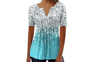 NUSGEAR 2024 Camiseta de Manga Corta Mujer Moda impresión Camisa Verano Suelto Cuello en V Botones Túnica Tops Elegante Casual Fiesta T-Shirt Original Basic tee Camisetas Blusa Talla Grande