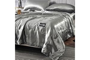 Chickwin Colcha de Satén, Color Sólido Colcha Acolchada Verano Colchas Acolchadas Colcha para Cama Cubrecama Suave y Cómoda Cubrecamas para Cama Individual Matrimonio (200x230cm,Gris)