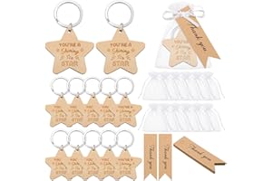 Otuuz 12 Sets End of Term Gifts Inspirational Wooden Star Keychains Motivational You're a Shining Star Keychains Bulk School Leavers Gifts for Children Coworkers Teachers Students, Graduation Gifts