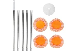 DAGORD 4 Piezas Juego de Fregona Giratoria de 360 Grados 25x25cm Fregona Limpieza Redonda, con 4 Barras Extraíbles y 4 Cabezales Intercambiables para Techos Limpios Paredes Esquinas de Coches