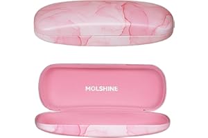 molshine Hard Shell PU Leather Glasses Case, Travel Portable Eyeglass Case for Men Women Girl Travel Study Work