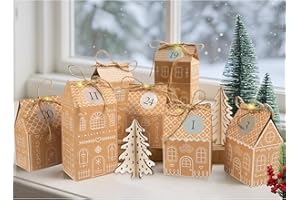 ‎RUBY RUBY Adventskalender zum Befüllen – 24 Lebkuchenhäuser Boxen zum Selber Befüllen, mit LED Lichterkette, Juteschnur, Zahlen Stickern – DIY & Wiederverwendbar für Familie