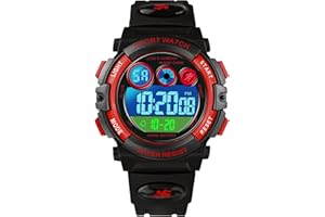 Dayllon Reloj Digital Niño Montre Pour Enfants Digital Impermeable Outdoor Sport Étanche Garçons Montres Alarme 12/24h 7 Éclairage Coloré Chronomètre Montre pour 3-15 Años