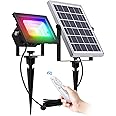 SunBonar RGB Solar Flood Lights Outdoor Solar Spotlight, 7 Singe Colors & Color Changing Solar Spot Lights with Remote Control, 60LED IP65 Waterproof Landscape Light for Lawn/Patio/Tree/Yard/Garden