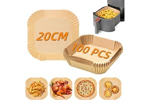 100 Pezzi Carta Forno per Friggitrice ad Aria, ELEPRUC Teglia Forno Accessori Antiaderente, 20-24cm Carta Air Fryer Quadrata,Carta Fodera Antigrasso per 4.5-8L Friggitrice ad Aria, Forno, Microonde