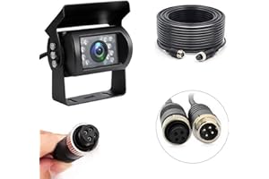 CAMECHO Cámara de Visión Trasera,18 LED IR Visión Nocturna Impermeable,12V-24V 4 Pins Conector de Aviación,para Coche/Bus/Camión/remolques/Caravana/Autocaravana/Heavy Reverse+10 m Cable de 4 Pines