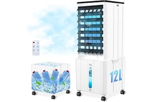 GMGXX Klimagerät ohne Abluftschlauch, 12L 60W Klimaanlage Mobil mit 12H Timer, 3 Modus, 40dB, 120°Oszillation, Abnehmbare Wassertank, Fernbedienung, Leise Luftkühler Air Conditioner für Wohnung Zimmer Räume