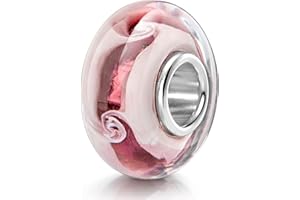 MATERIA by Matthias Wagner Szklany koralik brokat brudny róż biały — charms biżuteria krętlik zawieszka do bransoletki srebrna tuleja 358, szkło, srebro wysokiej próby, szkło