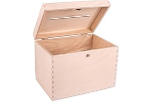 DECOCRAFT Unfinished Lockable Wooden Wedding Card Box, Decoration, Organisation, Large Natural Wood Craftsmanship, Rustic Home Decor, Keepsake, Chest 29 x 25 x 15 cm.