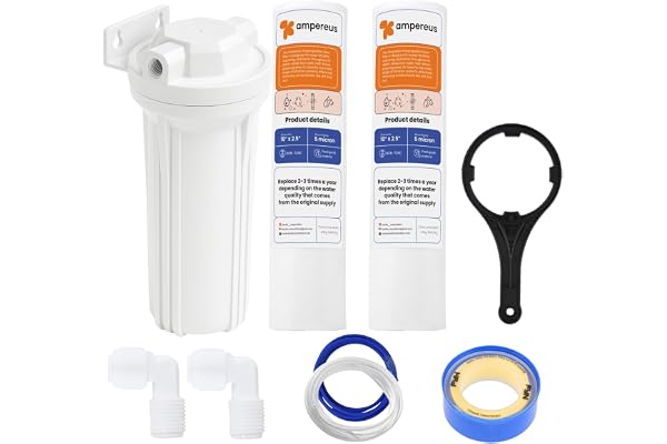 AMPEREUS Pre Filter Kit for All Water Purifiers 2 External Spun Filter Cartridge & Durable RO Prefilter Housing Easy Installation for Home & Kitchen RO Systems (1/4" Inlet-Outlet)