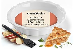 Muldale White Ceramic Pie Dish 23cm Fluted - 9 Inch Apple Crumble Pie Pan for Baking - Lead Free Round Flan Dishes for The Oven