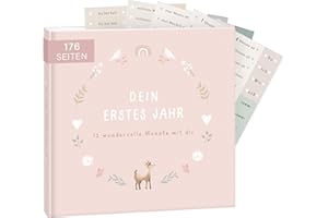 mintkind® Babyalbum "Mein erstes Lebensjahr" Blumen + Sticker Set | Baby Fotoalbum zum Selbstgestalten | Baby Geschenk für Mädchen und Junge | Babybuch zum Eintragen | Baby-Tagebuch ab 0 Monate