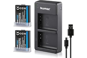 Blumax - 2 baterías Tipo Canon LP-E10 a 1020 mAh con Cargador Slim Dual Type LC-E10e, Cable de alimentación Compatible con Canon EOS 1100D/1200D/1300D/EOS Rebel T3/T5/T6