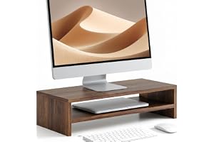 FITUEYES Monitorstativ, bildskärmhöjare, för skrivbord kontor hem, brun, 54 | För bärbar dator, PC-skärm, datorskrivare, TV, 2 nivåer, halkfria kuddar, multifunktionell, multilagring, skrivbordshylla