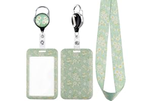 Juanooo Green Daisy ID Lanyard Card Holder & Retractable Badge Reel Clip Cute Flower Keychain Lanyard for Women Girls Teachers for ID Badges & Keys Preppy Aesthetic Neck Lanyard for School Student ID