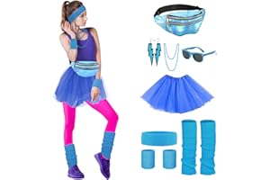 Cckuu 80s Fancy Dress for Women Girls Waterproof Bumbag Waist Packs Headband Wristbands Leg Warmers Earrings Sunglasses 80s Accessories for Neon 80s Fun Run Teams
