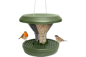 SWISSINNO Comedero para Pájaros Colgante – Davos Smart Birds - Dispensador con Bandeja - Tolva Segura contra Roedores - para Jardín y Balcón - Verde