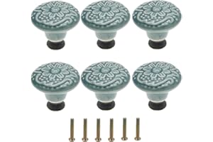 Mimhooy 6 Pcs Vintage Cabinet Pulls - Retro Drawer Knobs, Decorative Flower Knobs for Cupboards & Drawers - Green, Furniture Pull Handles
