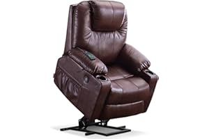 MCombo Riser and Recliner Armchairs for Elderly, Electric Power Lift Chairs for Living Room, Brown Lift Chair with Heat & Massage, Extended Footrest, USB Ports, Faux Leather 7040 (Dark Brown, Medium)