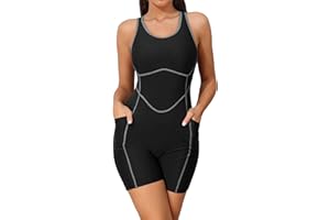 ATTRACO Sports One Piece Swimming Costume for Women Boyleg Swimsuit Racerback Swimwear
