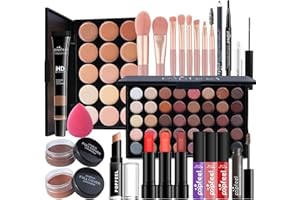 MKNZOME 15Pcs Kit de maquillage Complet, Polyvalent Ensemble de Cosmétique avec Fard à Paupières Palette Correcteur Fard à Joues Rouge à Lèvre pour Femme, Tout-en-un Mallette de Maquillage Beauté Set#1