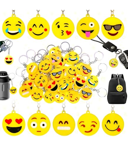 Jimkply 17er Set Niedliche Emoji Schlüsselanhänger - Weiches Silikon, 3,5 Cm, Perfekt Als Geschenk & Partydeko
