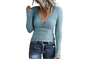 KMDWQF Women's Sexy Long Sleeve U Neck Slim Round Neck Ribbed Knit Solid Color Base T Shirt Rainbow Tops for Women Plaid Christmas Tree Sweatshirt Women 70Th Birthday Gifts for Women Sale Clearance Items