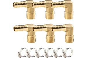 ANGEEK 6 stycken 1/4 tum yttre gänga vinkel 90° mässing slanganslutning, PT 1/4 tum x 8 mm koppling, slanganslutning, kontakt