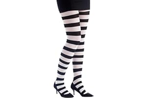 P'tit Clown - 74714 - Collant Opaque Femme - Rayé - Blanc, Noir - Accessoire Fantaisie pour Déguisement Carnaval, Halloween, Fêtes Costumées et Évènements à Thème - Taille Unique