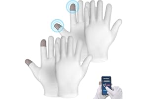 ELEGANCE-GO Guantes Hidratantes de Algodón Blanco,2 pares de guantes de algodón blanco hidratantes de noche con pantalla táctil para la aplicación de crema de manos, hidratantes