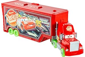 Mattel Disney Pixar Cars Auto Luminose Mack Trasformabile, playset con truck giocattolo fluorescente 2 in 1 e officina per la messa a punto con lanciatore, ponte sollevatore e molto altro, HPX76