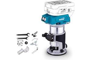 KATSU TOOLS KATSU FIT-BAT Brushless Cordless Wood Trimmer Laminator Router Joiners Tool 18V/21V, Aluminium Trimmer Base, 3 Chucks Collets 1/4", 6mm and 8mm, No Battery and Charger 102751
