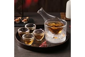 DUJUST japanisches Sake-Set für 4 Personen, Glashammer-Muster in goldener Verzierung, 1 kristallklare Sake-Flasche, 1 Sake-Tank und 4 Sake-Becher, spezielles japanisches Geschenkset - 6 Stück