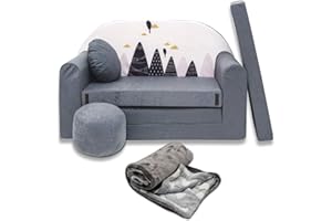 millybo Divano per bambini con funzione di sonno, pieghevole, 3 in 1, per bambini, con funzione letto, per ragazze, ragazzi, mini divano-letto, per cameretta dei bambini, colore grigio AX2