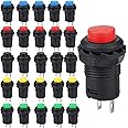 RUNCCI-YUN Pack of 24 On/Off Button Round Push Button 12 mm DS-425A ON/OFF Self Latching Push Button Switch 6 Colours
