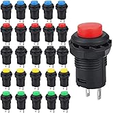 RUNCCI-YUN Pack of 24 On/Off Button Round Push Button 12 mm DS-425A ON/OFF Self Latching Push Button Switch 6 Colours