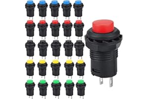 RUNCCI-YUN 25 Stück Mini Momentary Push Button Schalter, Rund Drucktaster 12mm, 12mm Momentanen Druckschalter, Mini DruckTaster, 3A / 125VAC; 1.5A / 250VAC.(5 Farben)