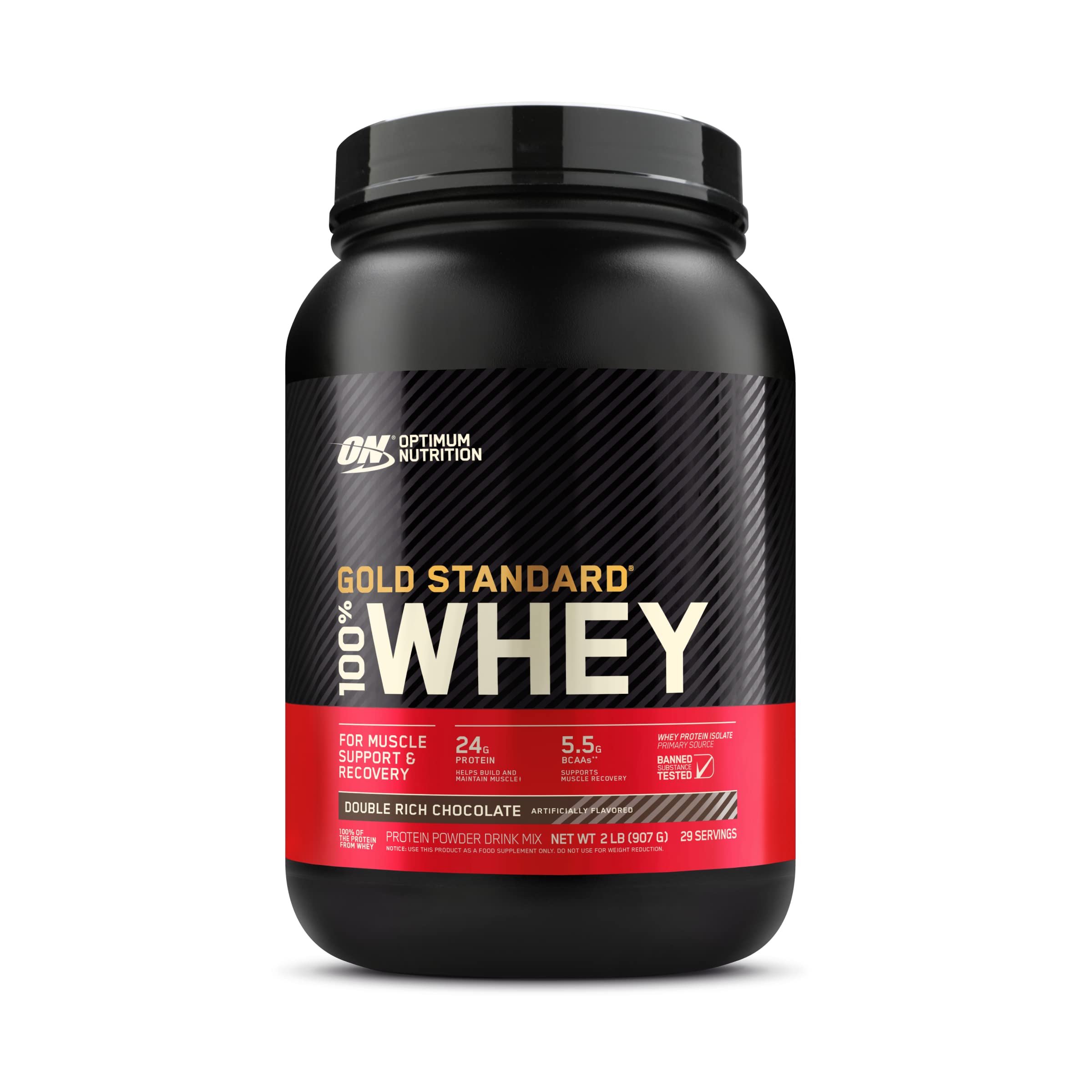 Optimum Nutrition (ON) Gold Standard 100% Whey (2 lbs/907 g) (Double Rich Chocolate) Protein Powder for Muscle Support & Reco