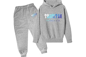 OverstepA Trapstar Bambini Tuta Trapstar Ragazzi Ragazze 2 Pezzi Abbigliamento Set Jogger Tuta Felpa con Cappuccio e Pantaloni,Unisex con Tuta Stampata