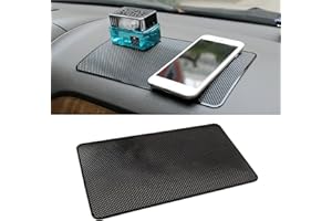 BLAU GRUN Car Dashboard Anti-Slip Rubber Pad, 10.6''x 5.9'' Universal Non-Slip Car Magic Dashboard Sticky Adhesive Mat for Phones Sunglasses Keys Electronic Devices and More Use (Black/Grid)
