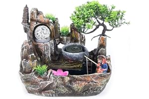 HarBin-Star Indoor Fountain with LED Lighting, Table Fountain Waterfall, Garden Aquarium Resin Desktop Fountain, Indoor Fountain with Plants 30 x 18 x 26 cm