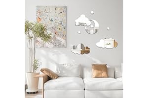Shackcom 8pcs Miroir Stickers Muraux Miroirs Décoratif Acrylique Adhésif Autocollant Mural Amovible DIY Décoration pour Maison Chambre Salon Décor- Nuages Lune Argent