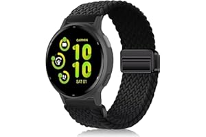 PaceBid Nylonowy pasek 20 mm do Garmin Forerunner 165/165 Music/570 42 mm / 245 / Vivoactive 6/5, pleciony, magnetyczny pasek sportowy do Garmin Approach S50/S44/Venu Sq 2 / Venu Sq 2 music, czarny