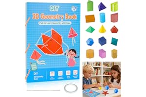 GNAXYZTHOR Edukacja geometrii 3D, zeszyt do nauki geometrii 3D, 15 geometrycznych modeli, formuły matematyczne z objętością i powierzchnią, geometryczny model zabawka jako prezent dla chłopców i dziewczynek