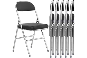 Chleby Juego de 6 Cómoda Silla Plegable Negro sillas Plegables de Cuero para Cocina con cojín Grueso, sillas de Comedor Plegables adecuadas para Cocina, Interior, Exterior, Sala de conferencias